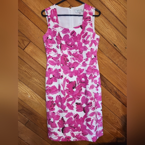 Kasper white and pink floral square neck sheath dress size 4 - Picture 3 of 14